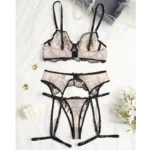 Spitzen Dessous Set BH Slip Strumpfhalter 3-teilig transparent Damen Unterwäsche – Bild 6