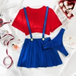 Krasapt Rot Blau Kontrast Farbe Sexy Dessous 3Pcs Sets Frau Schlank Crop Tops Und Mini Falten Rock Anzüge Fantasie Porno kostüme – Bild 6