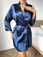 Sommer Satin Damen Nachthemd einfarbig Schnür gewand sexy bequeme Damen Pyjama Lounge wear – Bild 5