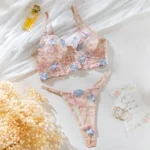 Erotische Unterwäsche Damen Spitzen-BH String-Set transparent Floraldruck 2-teilig – Bild 6