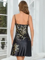 Damen Nachthemd Blumendruck Spaghettiträger Schlafkleid Nachtwäsche – Bild 2