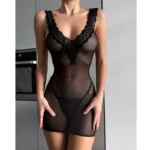 MIRABELLE Backless Sheer Lace Babydoll Dress Sexy Cutout Tie Détails See through Lingerie Transparent Nightwear Erotic Lace up D