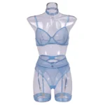 Transparentes Dessous Set Spitzen-BH Strumpfhalter Netzstoff Unterwäsche – Bild 6
