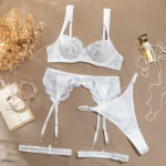 Dessous Set Damen Unterwäsche Spitze Stickerei BH Tanga Strumpfband Erotik Reizwäsche – Bild 6