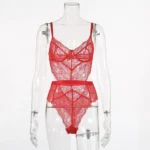 Spitzen Bodysuit Damen V-Ausschnitt Spaghettiträger transparent floral Stickerei – Bild 5