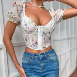 Blumiges Korsett Top mit Stickerei V-Ausschnitt Ärmellose Weste Damen Sommer – Bild 2