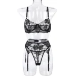 Spitzen-BH-Set mit Strumpfhalter und Push-up-Effekt in Mesh-Optik – Bild 6
