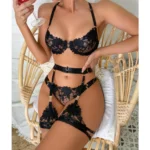Damen Spitzen Dessous Set transparent mit Stickerei BH und Slip – Bild 3