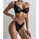 Leopardenmuster Dessous Set transparent Mesh Push-Up BH und String – Bild 3